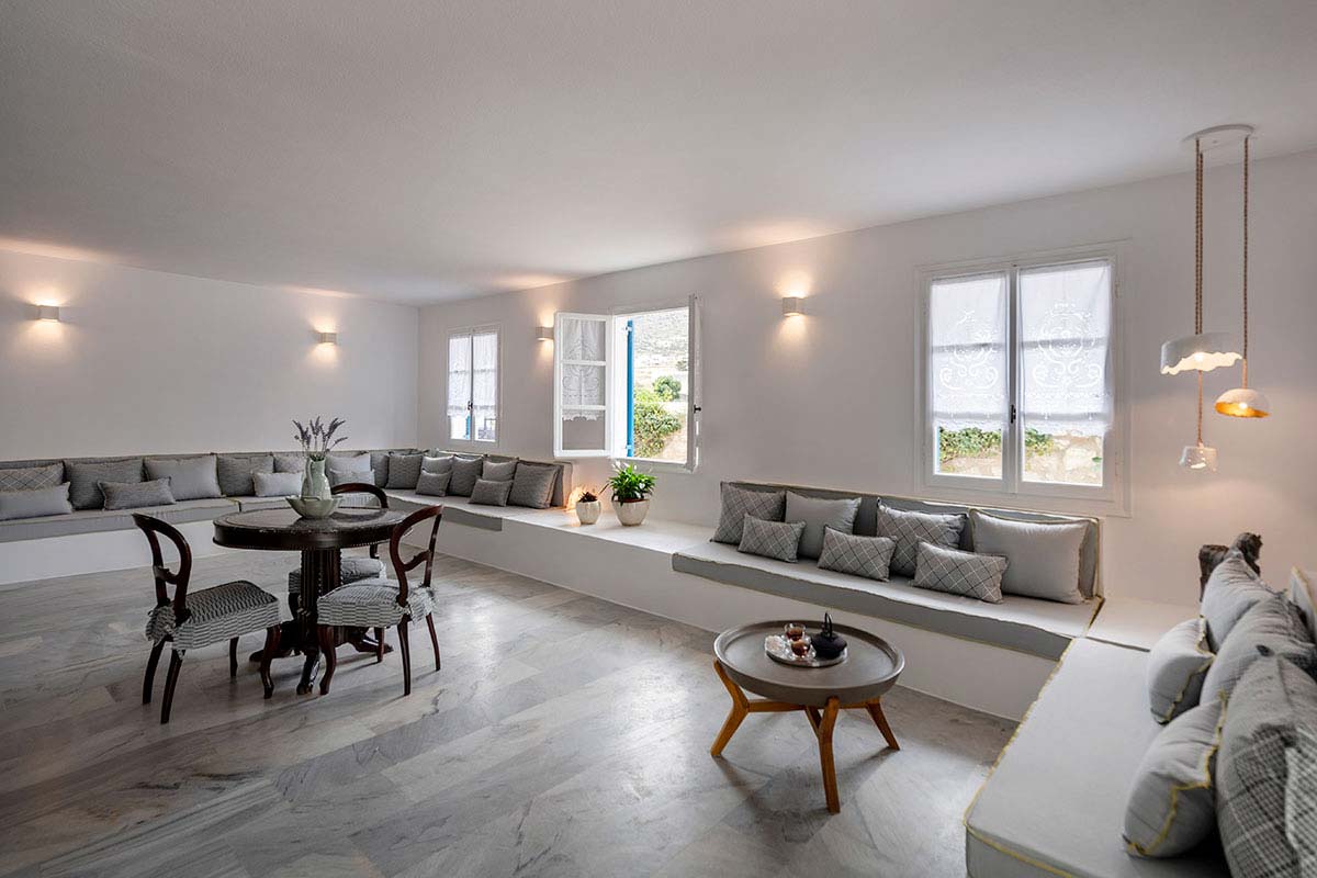 Interior spaces at hotel Aegeon in Paros